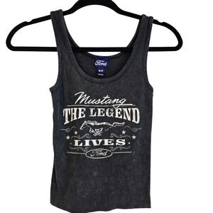 Ford Mustang The Legend Lives Graphic Tank Top Charcoal Mineral Wash Ribbed Sm